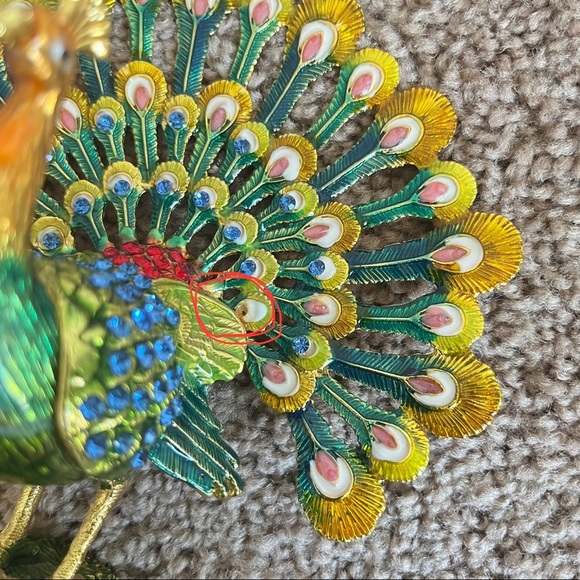 Peacock Trinket Box Jewelry Bejeweled 5 Inches - Picture 4 of 9